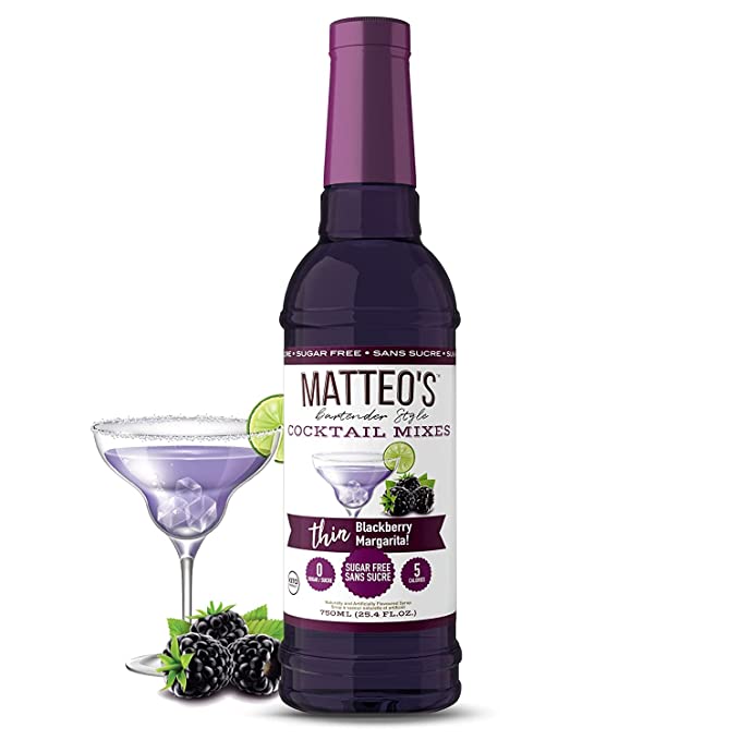  Matteo's Sugar Free Cocktail Mixes - Blackberry Margarita - Alcohol & Sugar Free Bartender Inspired Syrups for Cocktails, Sugar Free Flavored Syrups for Drinks, No Calories, Ideal for Parties, 25.4 Oz  - 055848500069