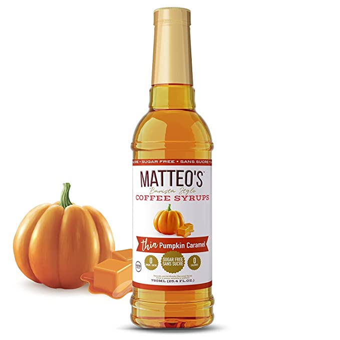  Matteo's Barista Style Sugar Free Coffee Syrup - Pumpkin Caramel, Zero Calories, Keto Friendly Coffee Syrups & Flavors, Delicious Flavored Coffee Syrup, Syrups For Coffee Drinks at Home & Work 25.4 Oz  - 055848500090