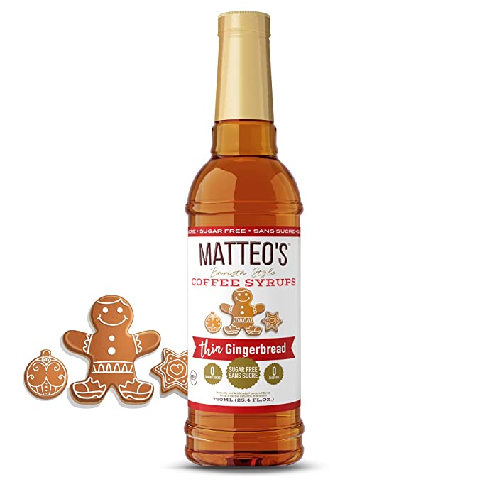  Matteo's Barista Style Sugar Free Coffee Syrup - Gingerbread - Zero Calories, Keto Friendly Coffee Syrups & Flavors, Delicious Flavored Coffee Syrup, Syrups For Coffee Drinks at Home & Work, 25.4 Oz  - 055848500229
