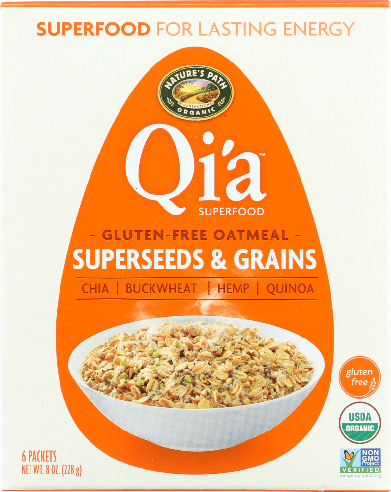  Qi'a Superfood Organic Gluten Free Superseeds and Grains Instant Oatmeal, 6 Packets, Non-GMO, 35g Whole Grains, 6g Plant Based Protein, with Omega-3 Rich Chia Seeds, by Nature's Path - 058449154013