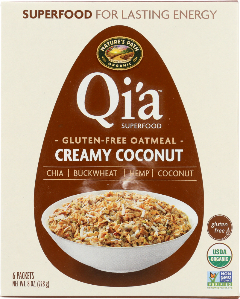  Qi'a Superfood Organic Gluten Free Creamy Coconut Instant Oatmeal, 36 Packets, Non-GMO, 27g Whole Grains, 6g Plant Based Protein, with Omega-3 Rich Chia Seeds, by Nature's Path, 8 Ounce (Pack of 6)  - 058449154037