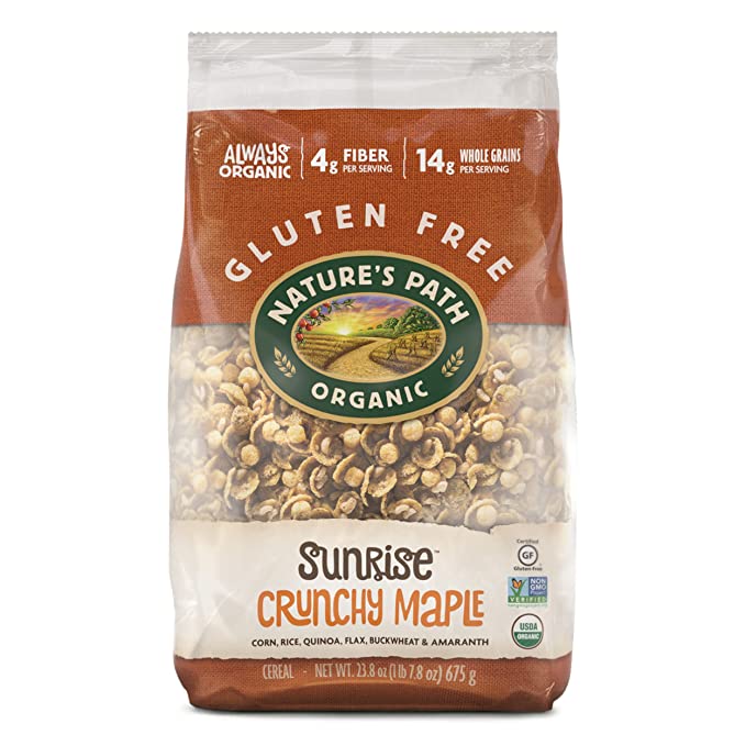  Nature's Path Organic Gluten Free Sunrise Crunchy Maple Cereal, 1.48 Lbs. Earth Friendly Package, Non-GMO, 14g Whole Grains, 4g Fiber, with Omega-3 Rich Flax Seeds - 058449181118