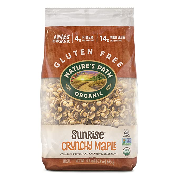 Nature's Path Organic Gluten Free Sunrise Crunchy Maple Cereal, 1.48 Lbs. Earth Friendly Package, Non-GMO, 14g Whole Grains, 4g Fiber, with Omega-3 Rich Flax Seeds - 058449181118