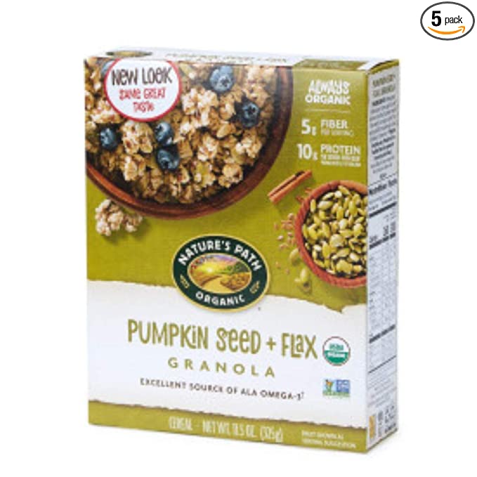 Nature's Path Organic Pumpkin Seed and Flax Granola, 11.5 Ounce (Pack of 5), Non-GMO, Heart Healthy, High Fiber, 6g Plant Based Protein - 058449203032