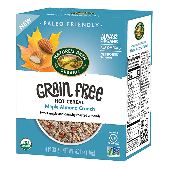  Nature's Path Organic Grain Free Maple Almond Crunch Hot Cereal, 16 Packets (Pack Of 4), Non-GMO, Paleo Friendly, Gluten Free, 9g Plant Based Protein, With Omega-3 Rich Chia Seeds - maple