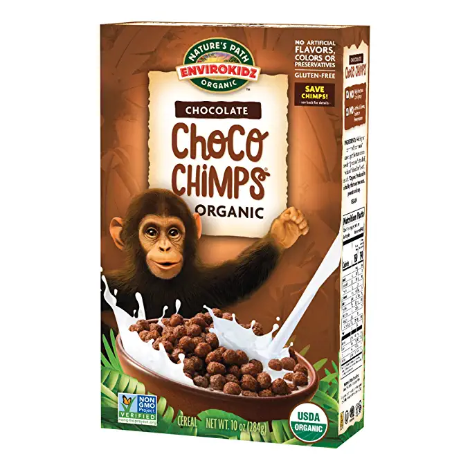 Choco Chimps Organic Chocolate Cereal, 10 Ounce (Pack of 4), Gluten Free, Non-GMO, Fair Trade, EnviroKidz by Nature's Path - 058449205067