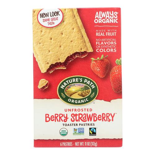 NATURE’S PATH: Unfrosted Berry Strawberry Toaster Pastries, 11 oz - 0058449410089