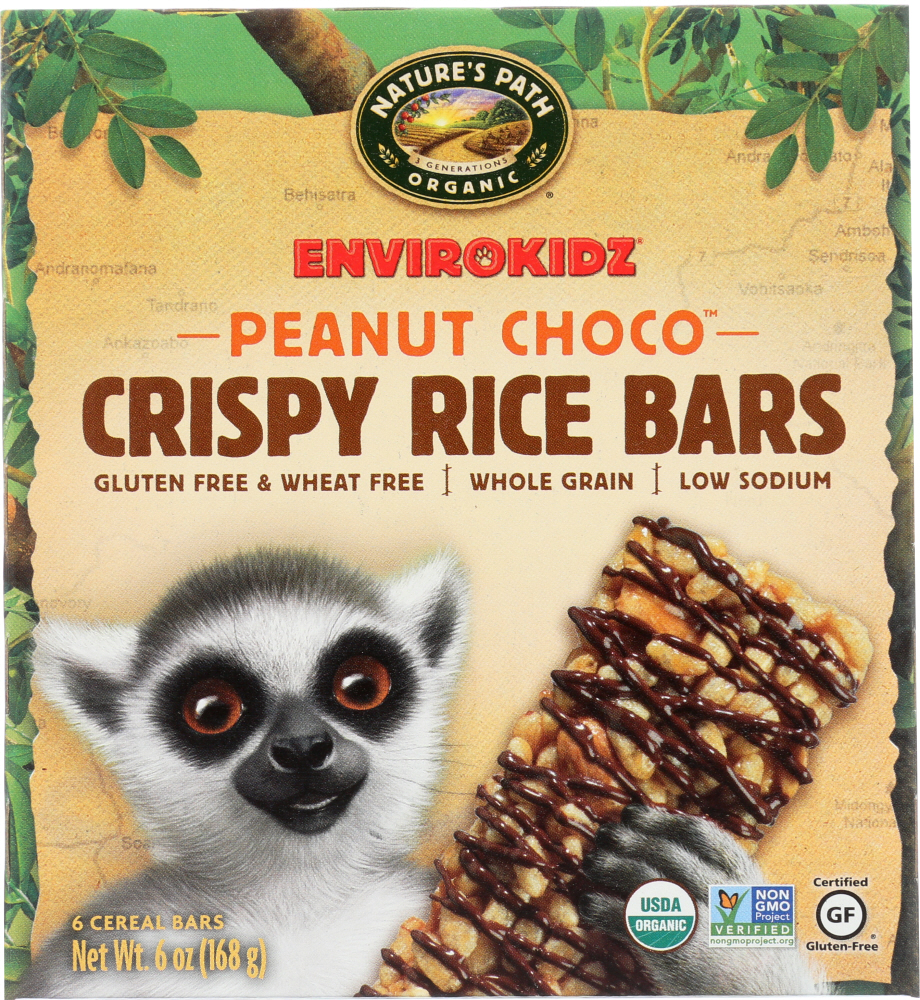 ENVIROKIDZ ORGANIC: Crispy Rice Bar Peanut Choco Drizzle 6 Bars, 6 oz - 0058449430230