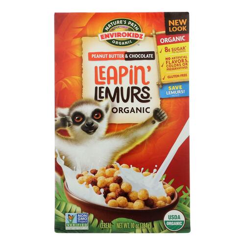 ENVIROKIDZ ORGANIC: Leapin’ Lemurs Peanut Butter and Chocolate Cereal, 10 oz - 0058449860075