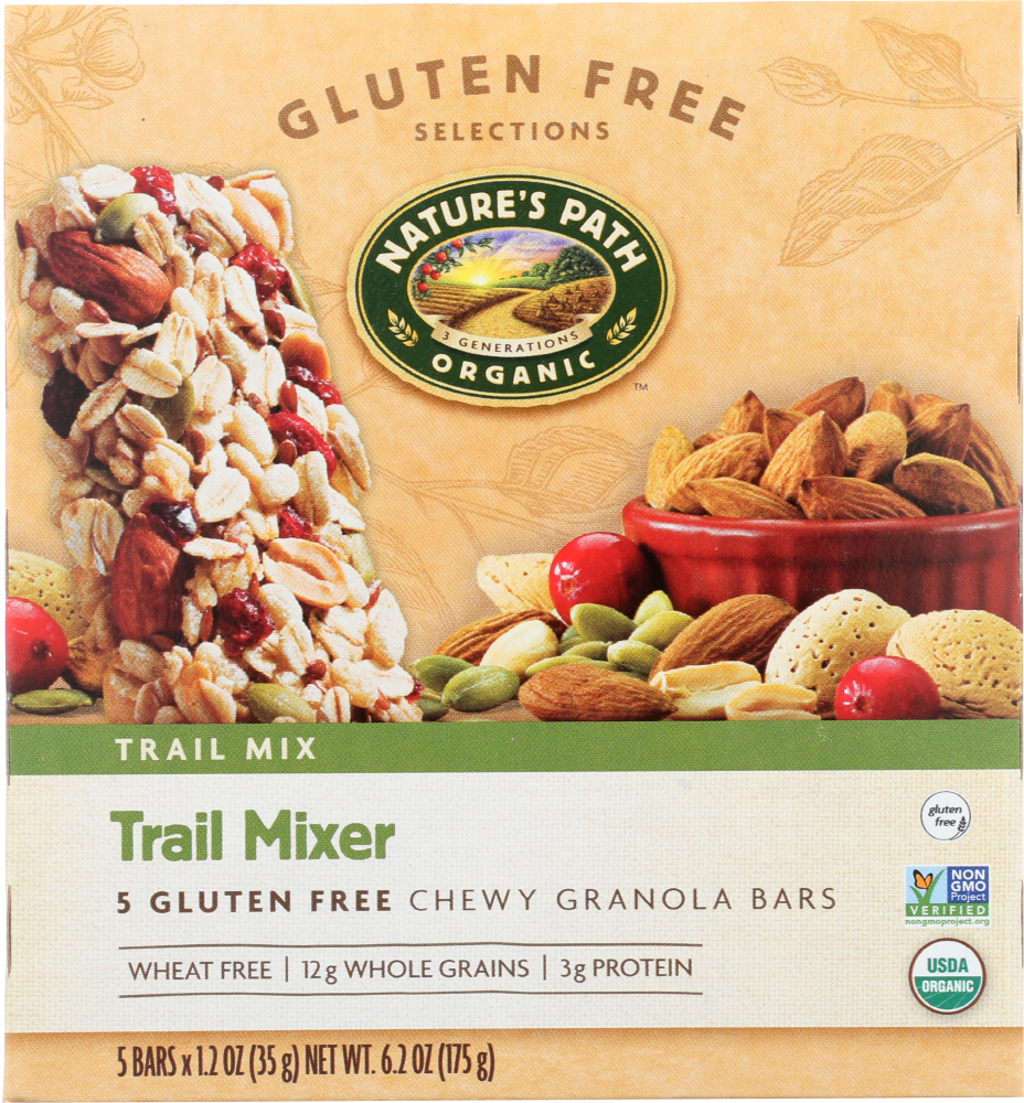 NATURE’S PATH: Organic Chewy Granola Bars Gluten Free Trail Mixer 5 Bars, 6.2 oz - 0058449891369