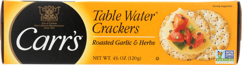 CARRS: Table Water Crackers Roasted Garlic and Herb, 4.25 oz - 0059290571110