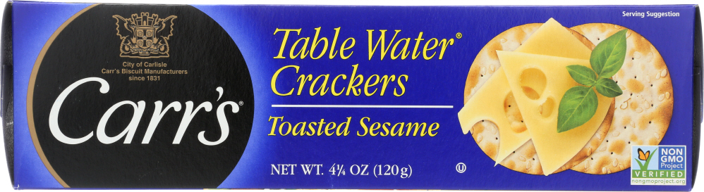 CARRS: Table Water Crackers Toasted Sesame, 4.25 oz - 0059290573732