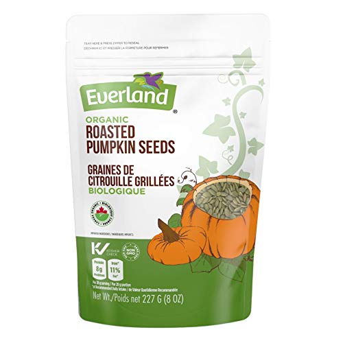  Everland Organic Roasted Pumpkin Seeds Source of Dietry Fibre, Protein & Essential Fatty Acids | 8 Grams Protein, 14% Iron Per 28 Gram Serving | Pack of 1, 227 Grams/Pack  - 059443850666