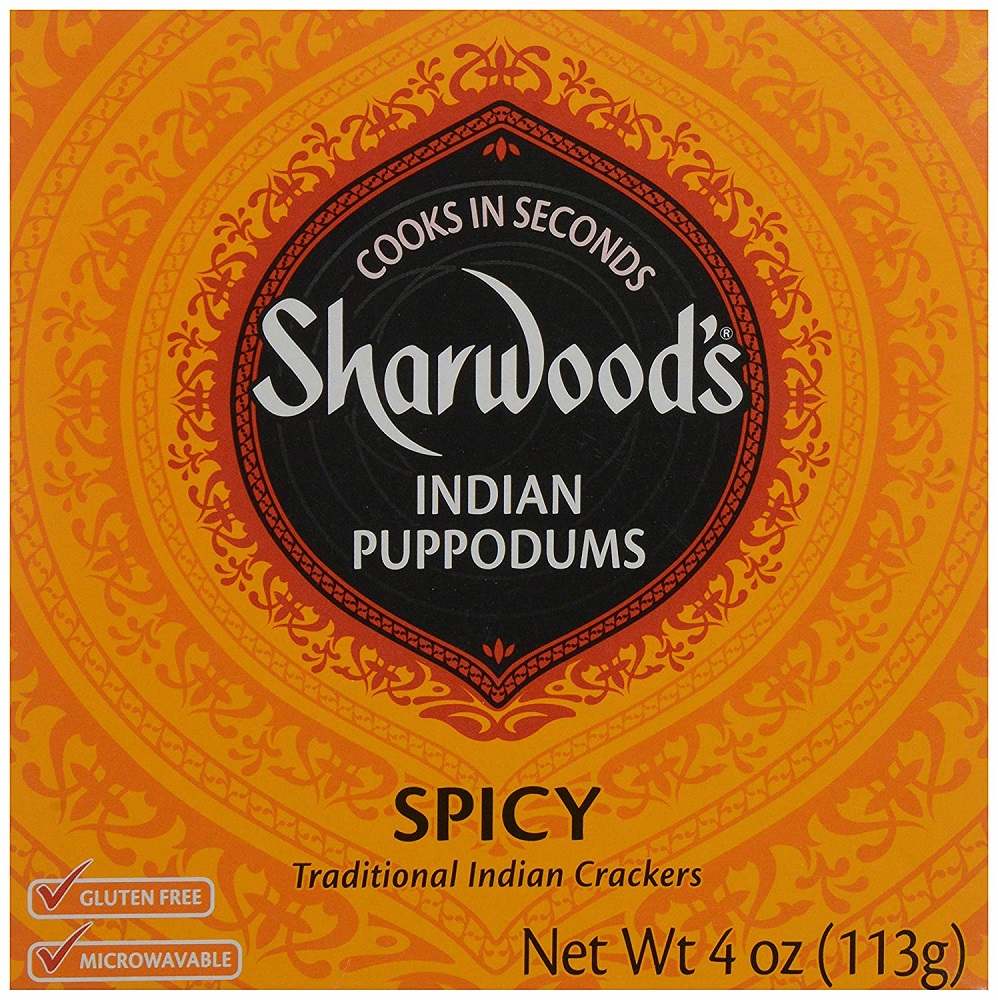 SHARWOODS: Indian Puppodum Spicy, 4 oz - 0062058837519