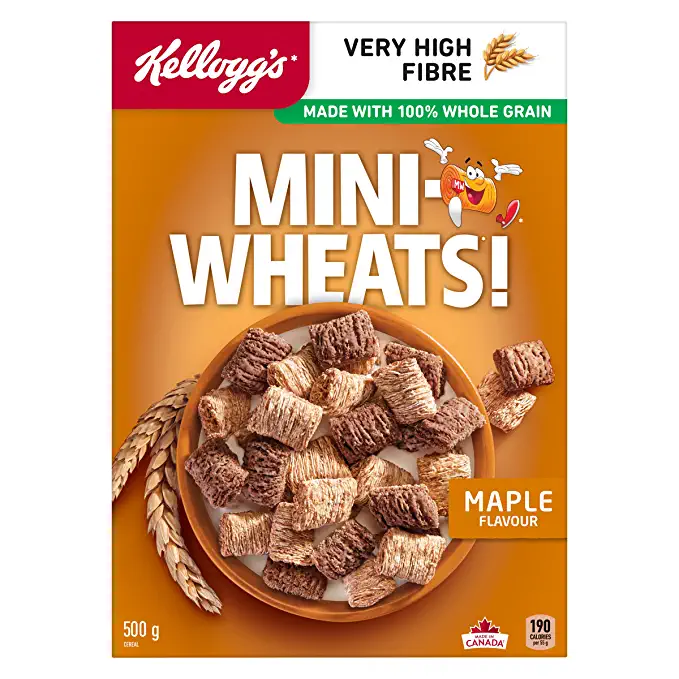  Kellogg's Mini-Wheats Maple Flavour Cereal 500g/17.6oz (Imported from Canada) - 064100590076