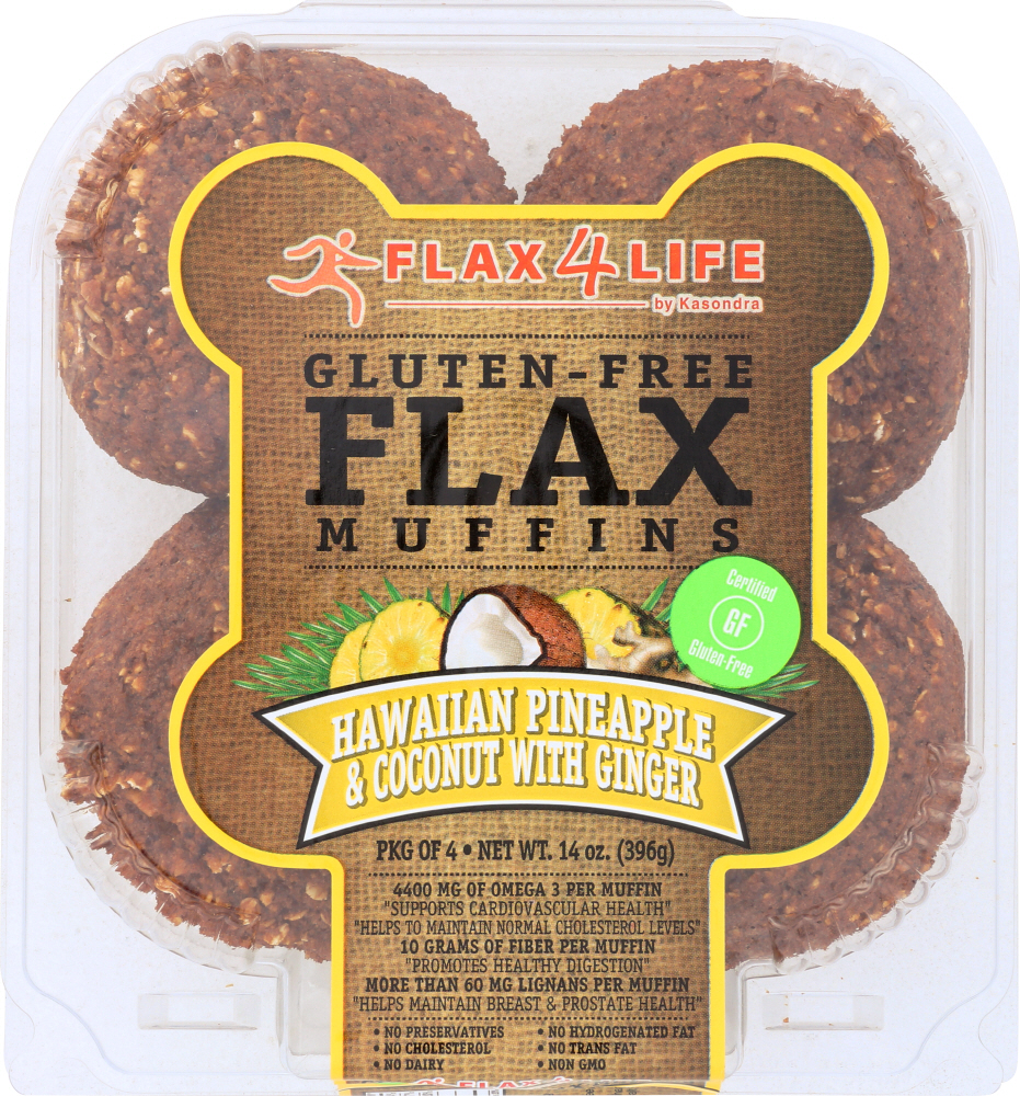 FLAX4LIFE: Frozen Hawaiian Pineapple and Coconut with Ginger Flax Muffins, 14 oz - 0065776633197