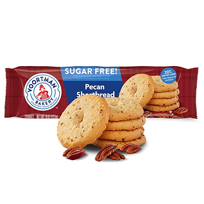  Voortman Bakery Sugar Free Pecan Shortbread Cookies, 8 oz., Pack of 4 – Cookies Baked with Real Pecans, No Artificial Colors, Flavors or High-Fructose Corn Syrup, 20% Less Net Carbs  - 067312005659