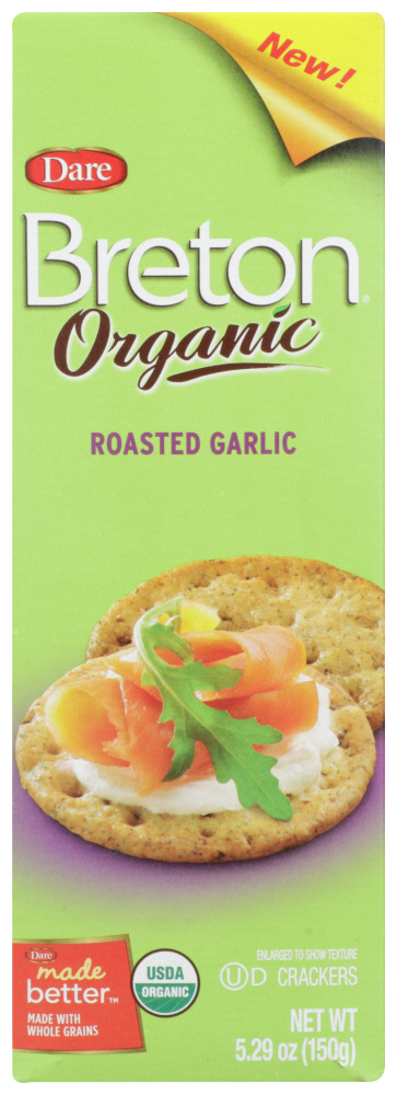 DARE: Organic Roasted Garlic Crackers, 5.29 oz - 0068055688505