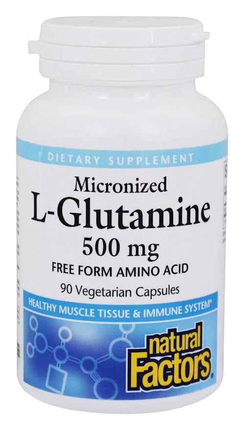  Natural Factors - Micronized L-Glutamine 500mg, Support for Muscle Tissue & Immune System, 90 Vegetarian Capsules  - 068958028200