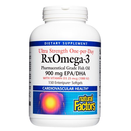 Natural Factors Ultra Strength RxOmega-3 Fish Oil DHA and EPA with Vitamin D3 150 Softgels (150 Servings) - 068958354927