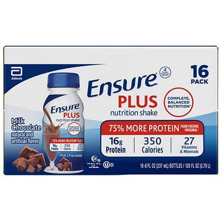 Ensure Plus Nutrition Shake with 16 grams of high-quality protein, Meal Replacement Shakes, Milk Chocolate, 8 fl oz, 16 count - 070074665443