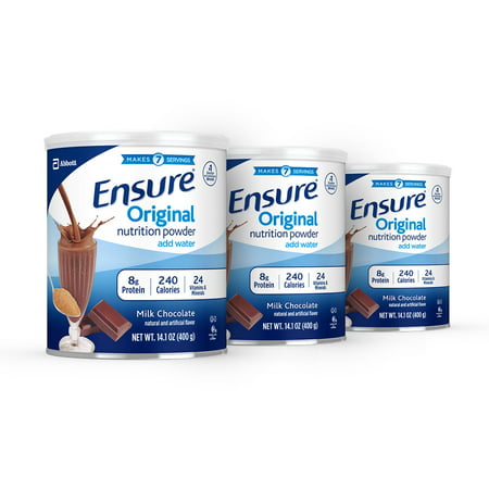Ensure Original Nutrition Shake Powder with 9 grams of protein, Meal Replacement Shakes, Chocolate, 14 oz, 3 Count - 070074668499