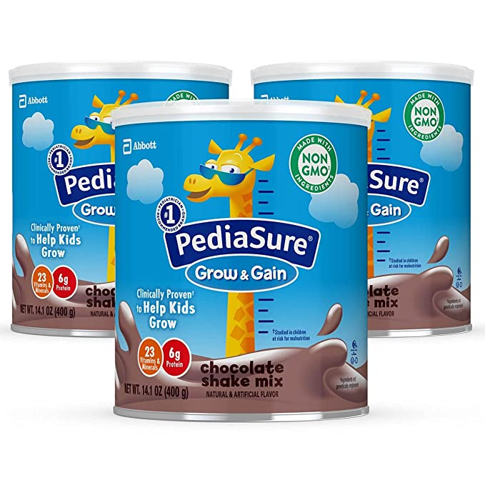 PediaSure Grow & Gain Non-GMO and Gluten-Free Shake Mix Powder, Nutritional Shake For Kids, With Protein, Probiotics, DHA, Antioxidants*, and Vitamins & Minerals, Chocolate (24 servings – 3 cans)  - 070074669557
