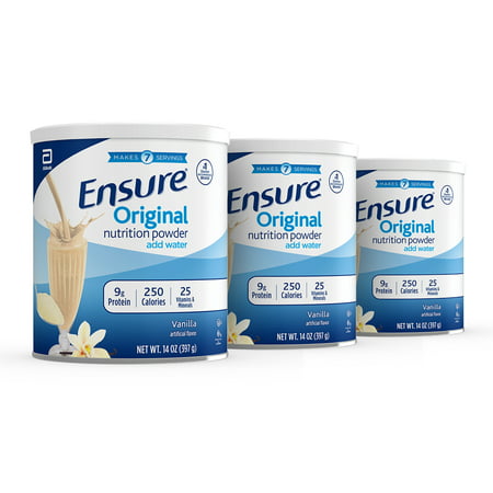 Ensure Original Nutrition Shake Powder with 9 grams of protein, Meal Replacement Shakes, Vanilla, 14 oz, 3 Count - 070074677590