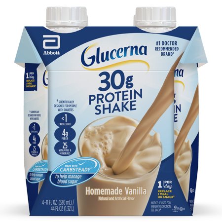 Glucerna Protein Smart Nutritional Shake, Diabetic Protein Drink, Blood Sugar Management, 30g Protein, 150 Calories, Vanilla, 11-fl-oz Carton, 12 Count (B08YN6T2SW) - 070074681733