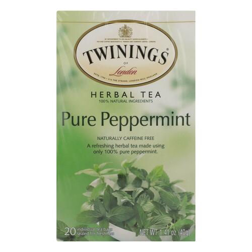 TWININGS OF LONDON: Pure Peppermint Tea Caffeine Free 20 Tea Bags, 1.41 Oz - 0070177067779