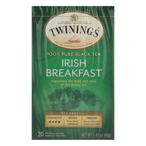 TWINING TEA: Classics Irish Breakfast Tea, 20 Tea Bags, 1.41 oz - 0070177154240