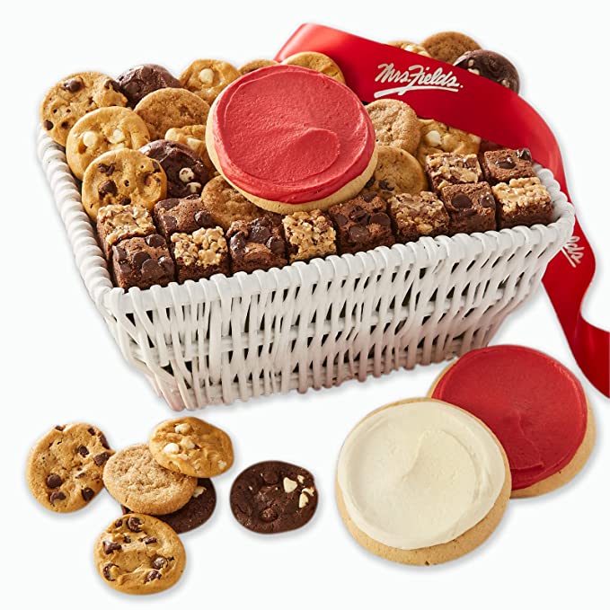  Mrs. Fields Cookies Sweet Sampler Basket - Includes Nibblers Bite-Sized Cookies, Brownie Bars and Frosted Cookies  - 070203000541