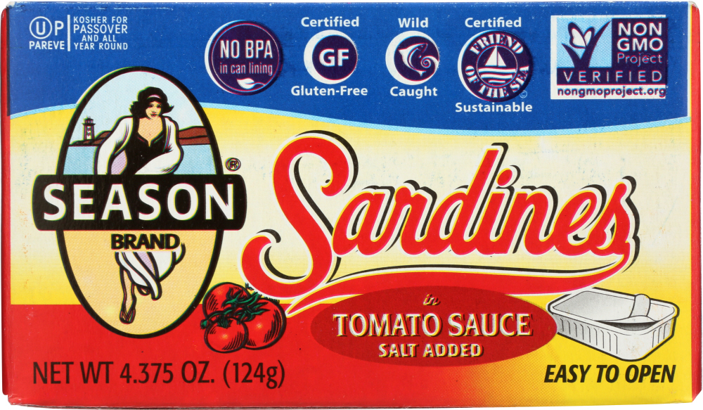 Season Brand Sardines In Tomato Sauce - Salt Added - Case Of 12 - 4.375 Oz. - 070303022078