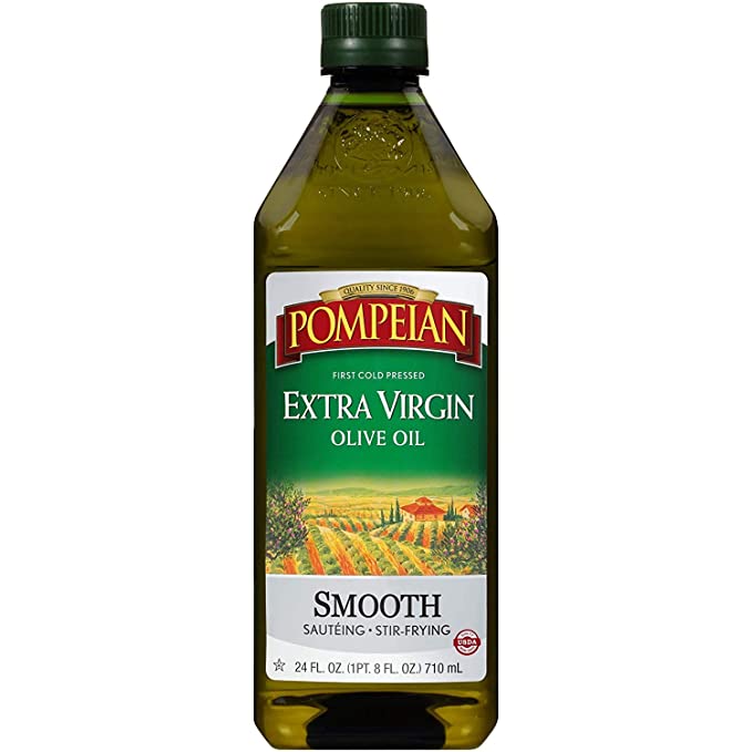  Pompeian Smooth Extra Virgin Olive Oil, First Cold Pressed, Mild and Delicate Flavor, Perfect for Sauteing and Stir-Frying, Naturally Gluten Free, Non-Allergenic, Non-GMO, 24 Fl Oz., Single Bottle  - gummy