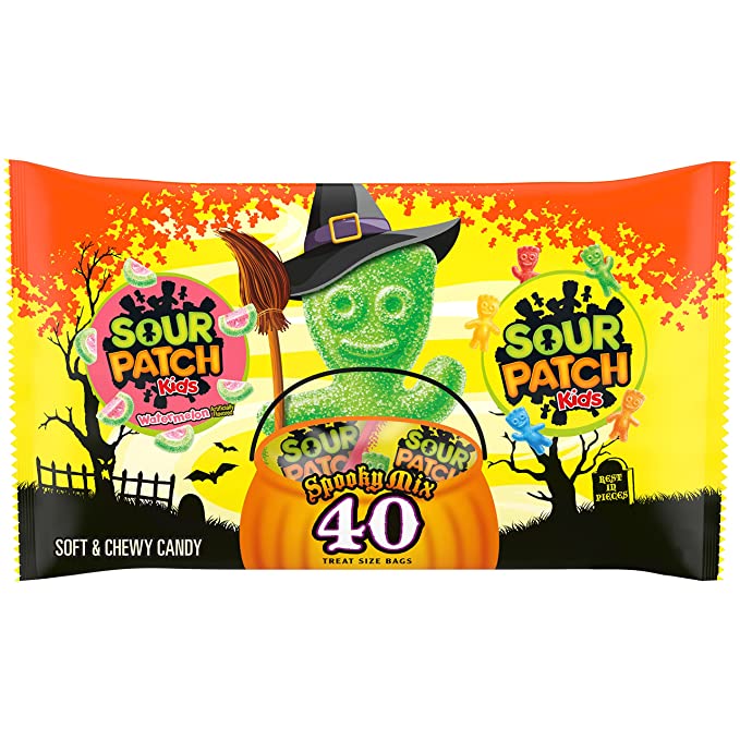 SOUR PATCH KIDS Original & Watermelon Halloween Candy Variety Pack, 40 Trick or Treat Bags - 070462009811