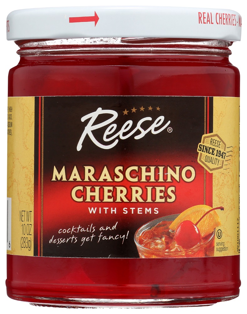 REESE: Red Maraschino Cherries with Stems, 10 oz - 0070670008866