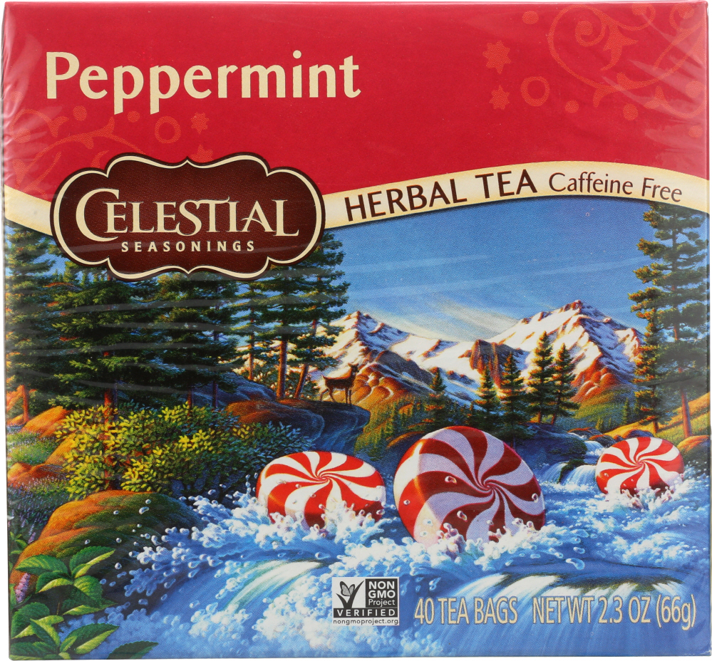 CELESTIAL SEASONINGS: Peppermint Herbal Tea Pack of 40, 2.3 oz - 0070734004032