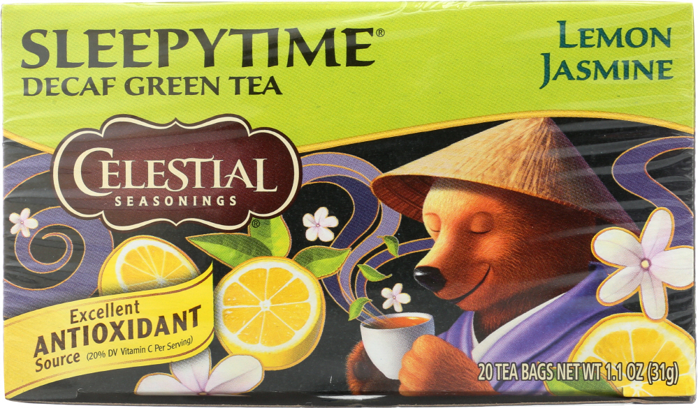 CELESTIAL SEASONINGS: Decaf Sleepytime Green Lemon Jasmine Tea 20 Tea Bags, 1.1 oz - 0070734519505
