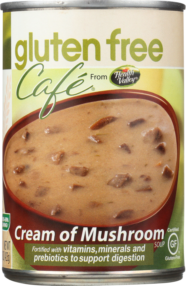 HEALTH VALLEY: Gluten Free Cafe, Cream of Mushroom Soup, 15 oz (425 g) - 0070795035648
