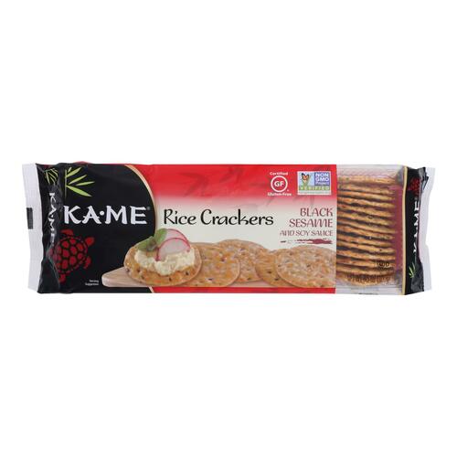KA ME: Black Sesame and Soy Sauce Rice Crackers, 3.5 oz - 0070844001044