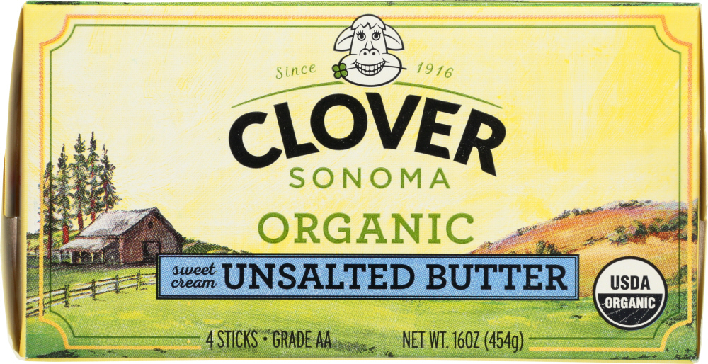 CLOVER SONOMA: Organic Unsalted Butter, 16 oz - 0070852991122