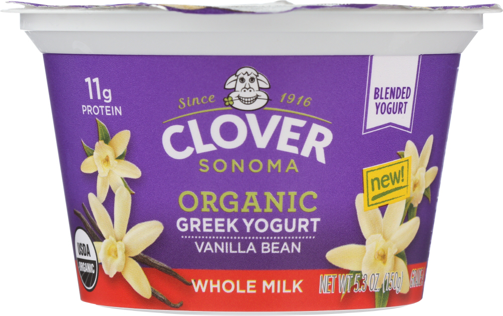 CLOVER SONOMA: Organic Whole Milk Vanilla Bean Greek Yogurt, 5.30 oz - 0070852993751