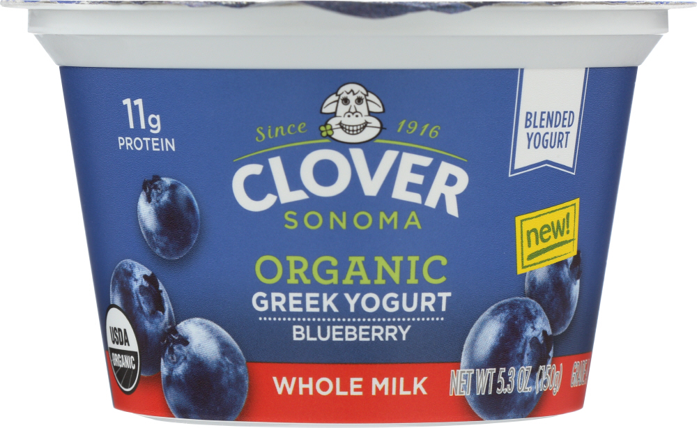 CLOVER SONOMA: Organic Whole Milk Blueberry Greek Yogurt, 5.30 oz - 0070852993768