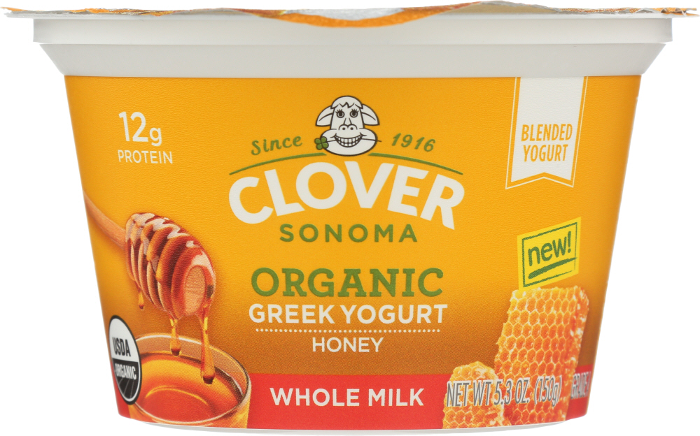 CLOVER SONOMA: Organic Whole Milk Honey Greek Yogurt, 5.30 oz - 0070852993782