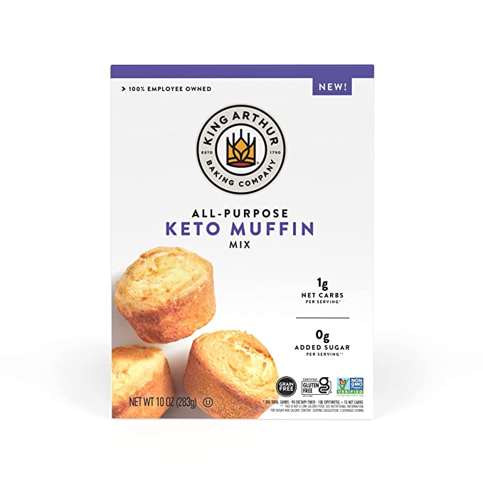 King Arthur Baking Keto Muffin Mix, All Purpose, 1g Net Carbs 0g Added Sugar Per Serving, Low Carb & Keto Friendly, 10 oz, White - 071012102488