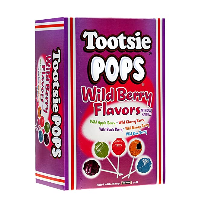  Tootsie Pops Assorted Wild Berry Flavors with Chocolatey Center, 3.75 Pound, 100 Count Box Peanut Free, Gluten Free  - 071720304259