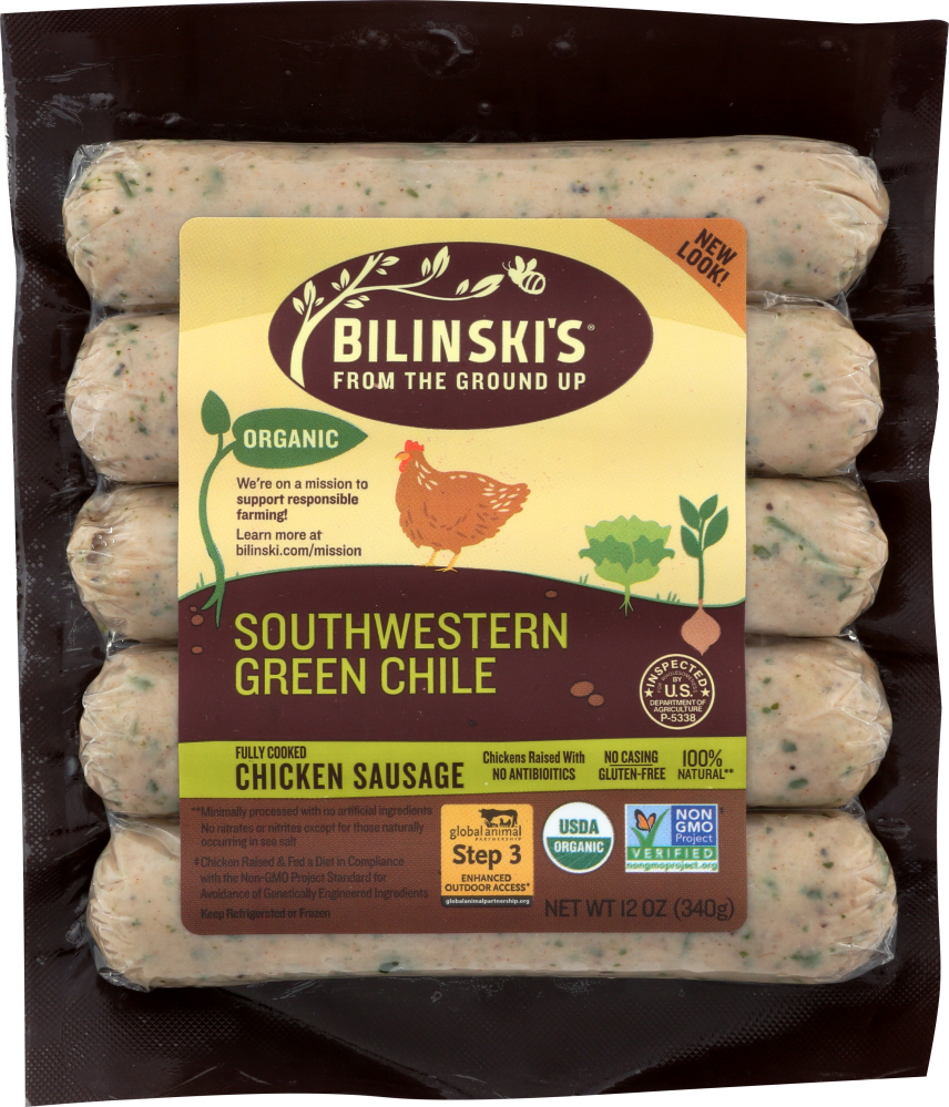 Organic Southwestern Green Chile Fully Cooked Chicken Sausage, Southwestern Green Chile - 071728049152