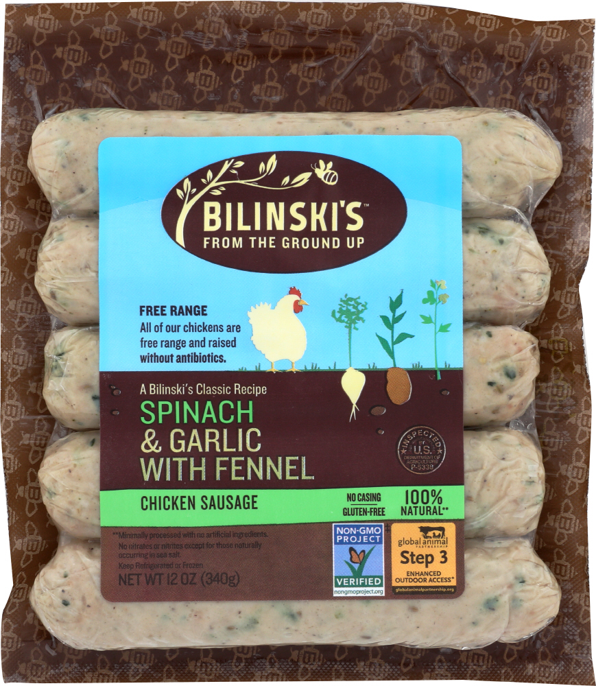 Bilinski'S, Chicken Sausage, Spinach & Garlic - 071728070002