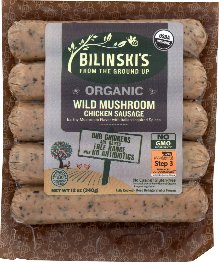 BILINSKIS: Organic Wild Mushroom Chicken Sausage, 12 oz - 0071728071207