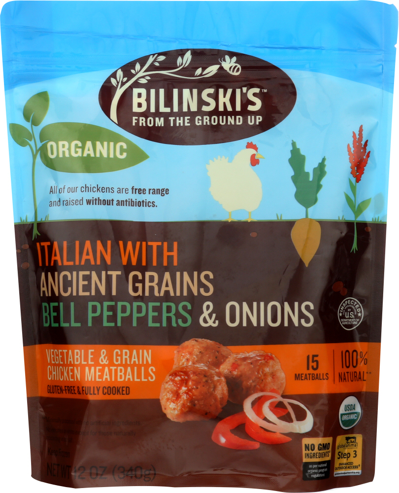 BILINSKIS: Italian with Ancient Grains Bell Peppers and Onions Vegetable and Grain Chicken Meatballs, 12 oz - 0071728089035